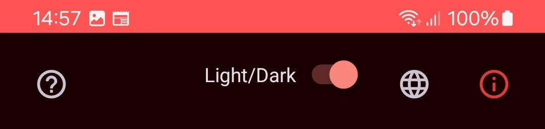 Detail of top control bar in dark mode