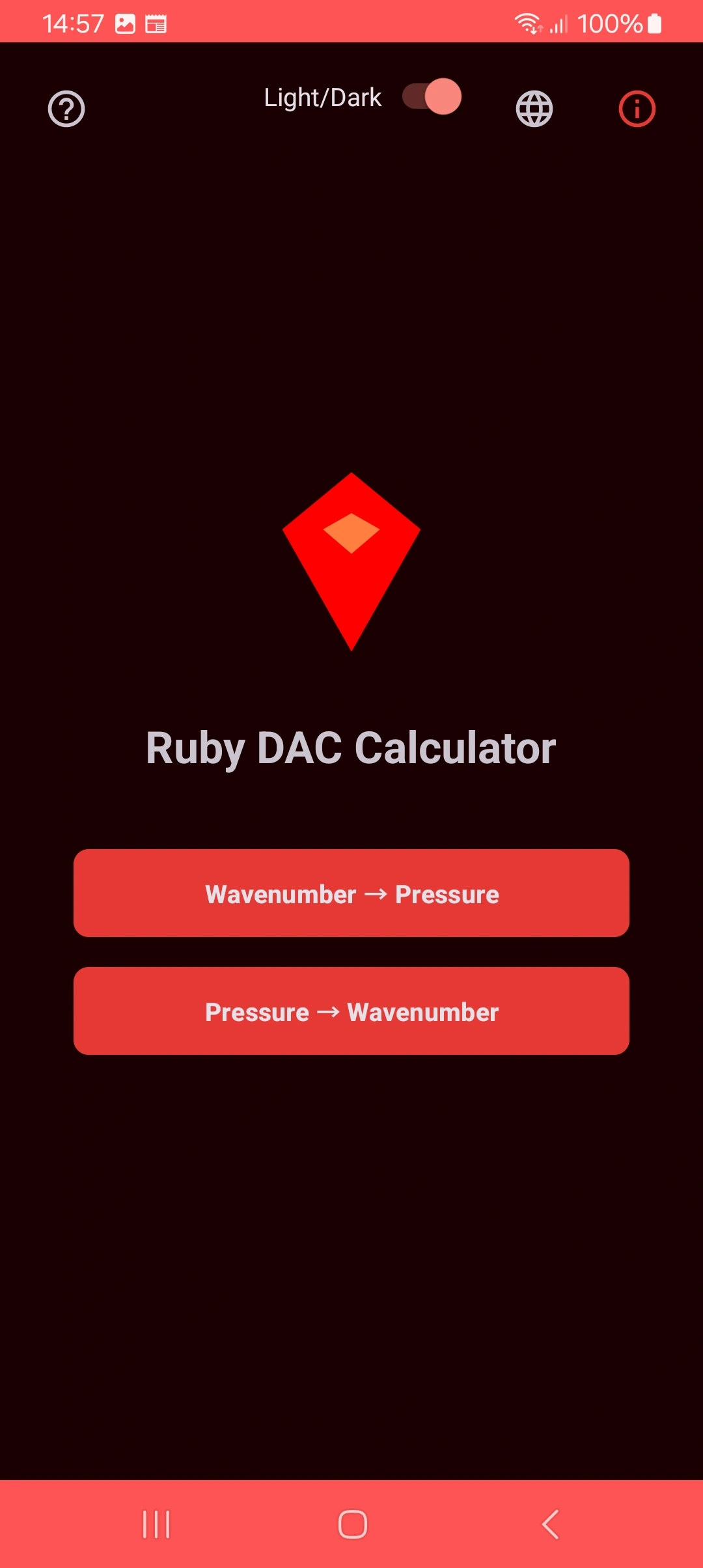 Main screen in dark mode