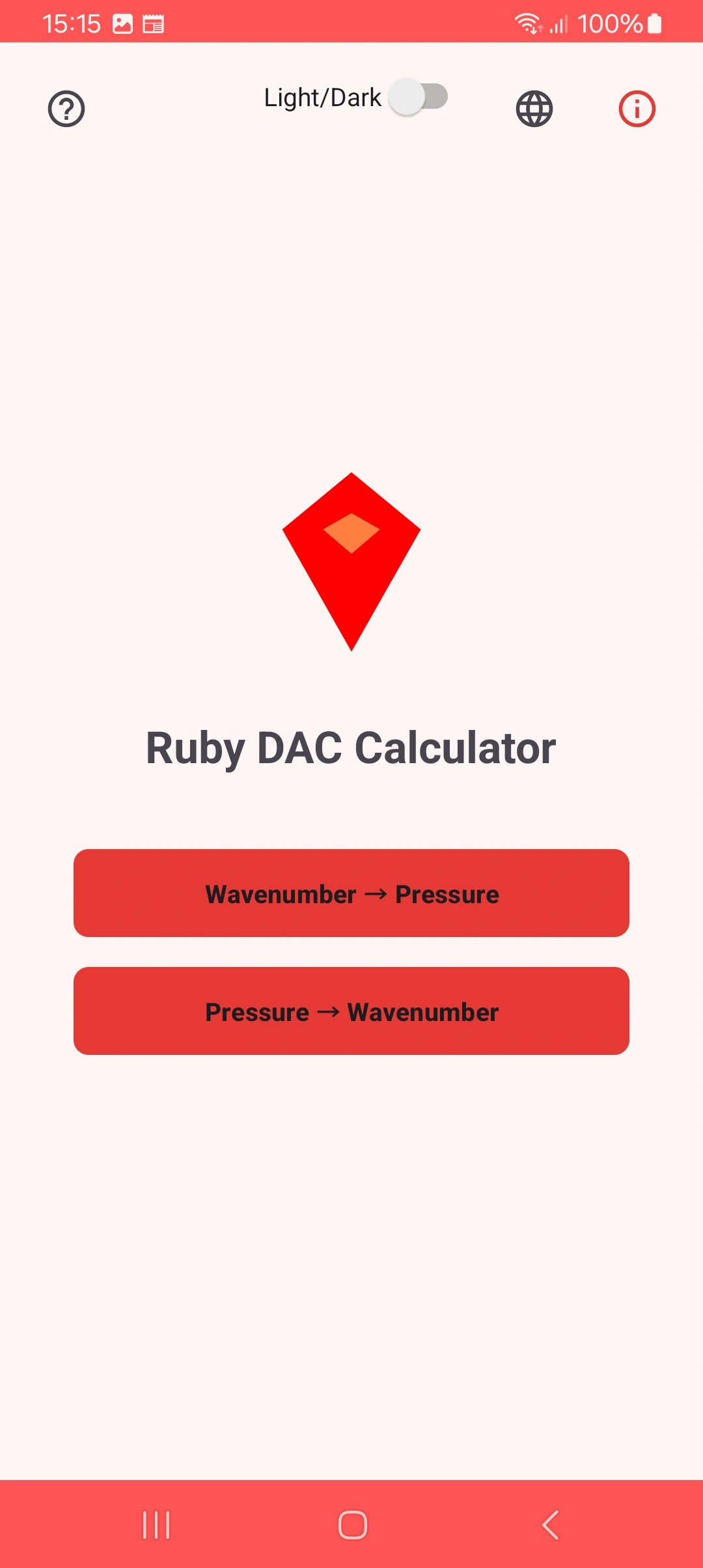 Main app screen showing conversion modes