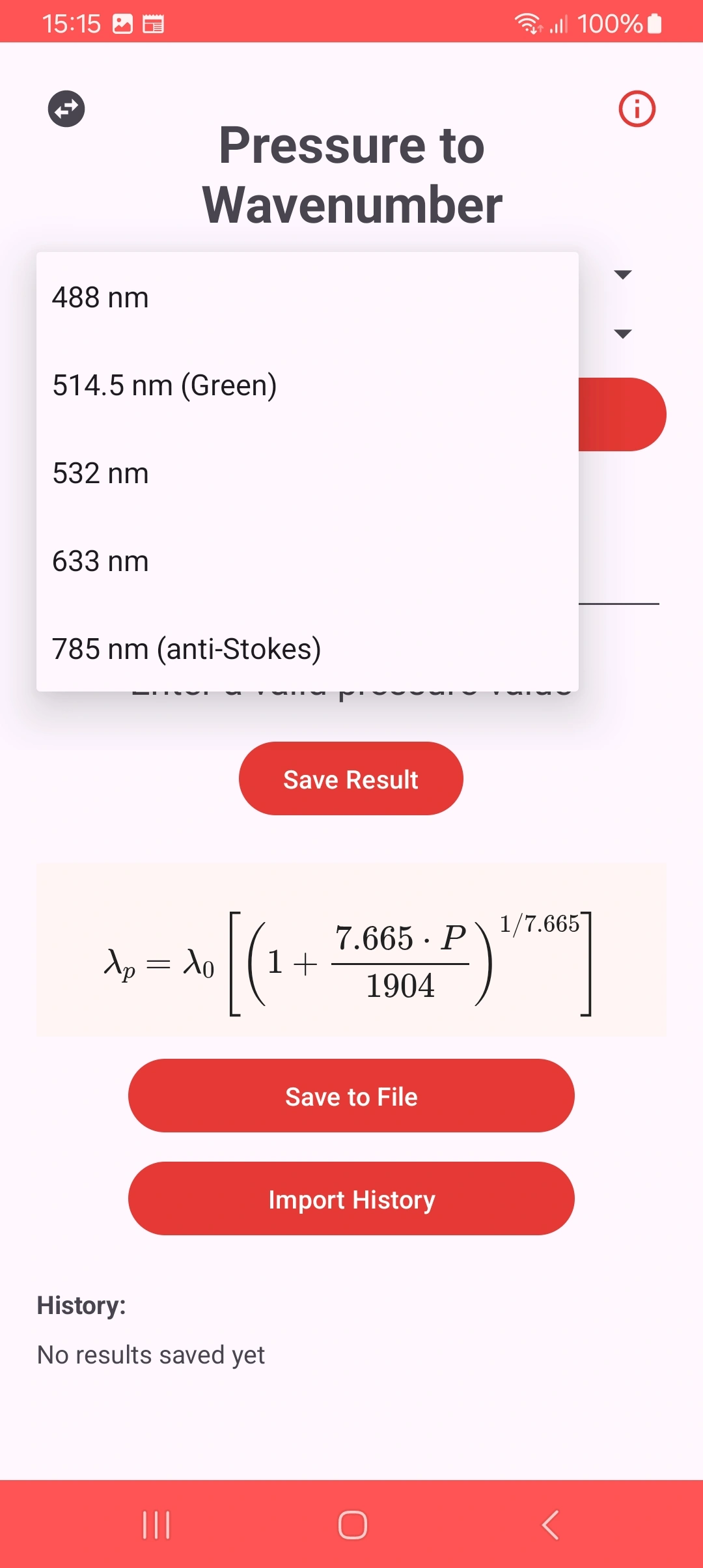 Excitation laser selection menu in light mode