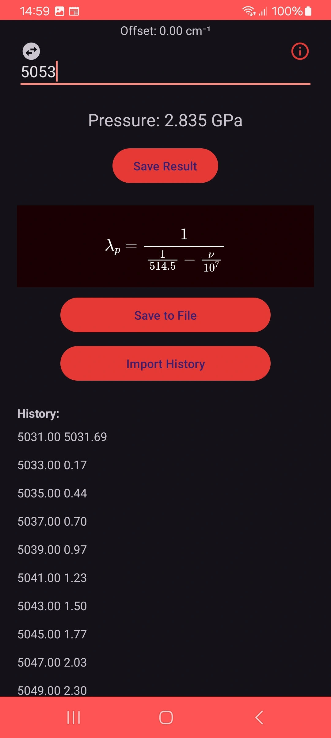 Calculation history in dark mode