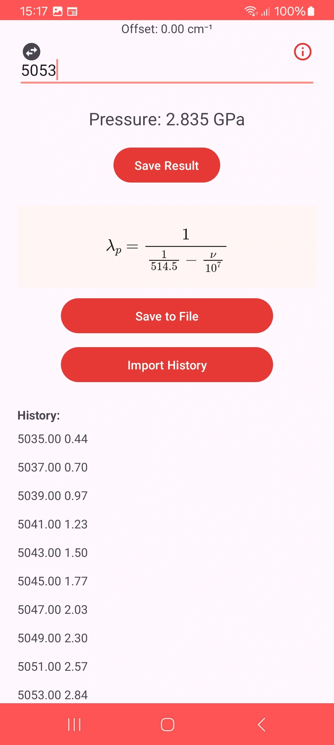 Calculation history in light mode