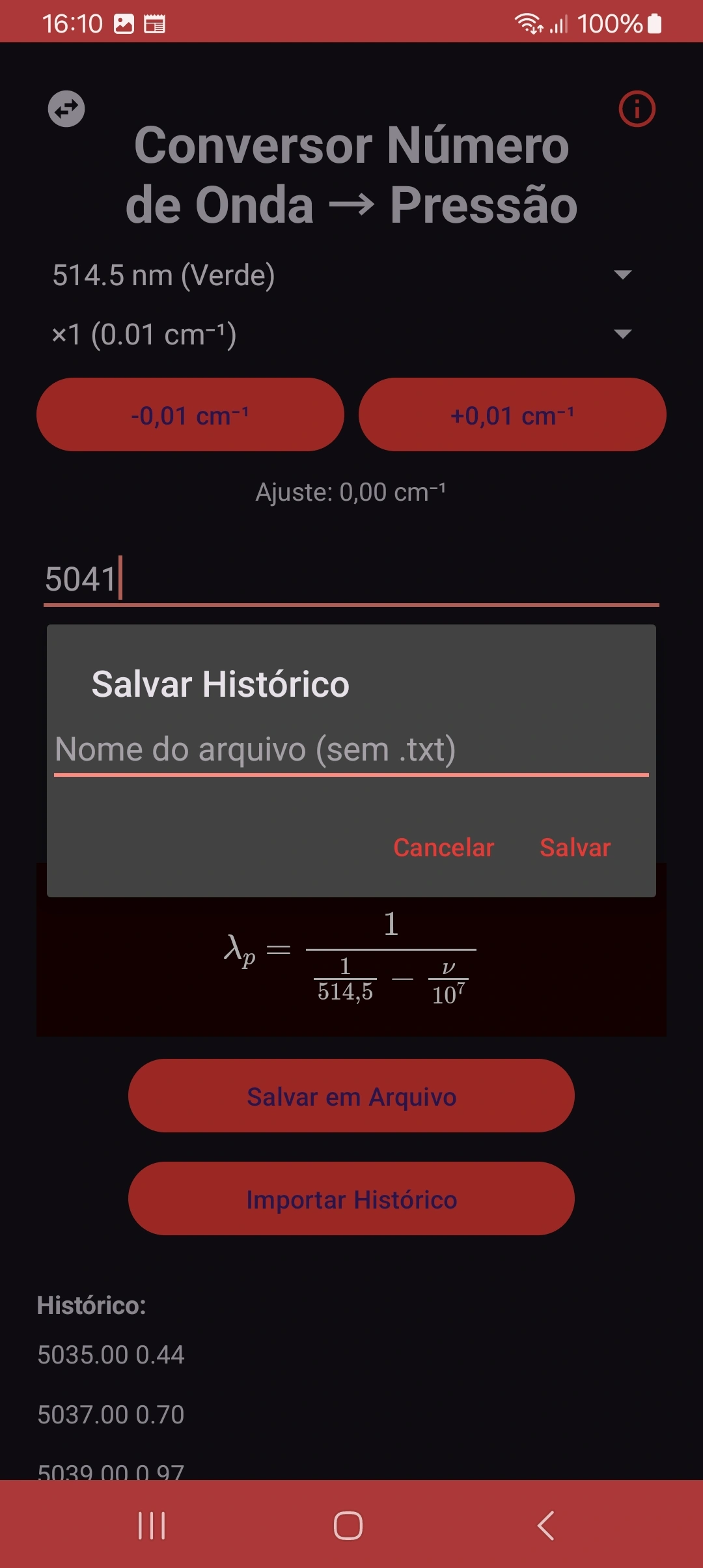 Opções de importação/exportação no modo escuro