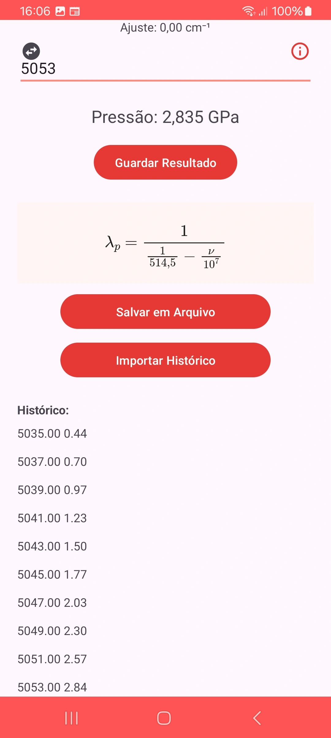 Histórico de cálculos no modo claro